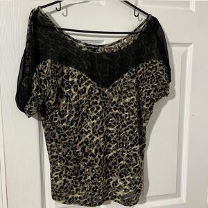 Express Leopard Print Blouse with Black Sheer Detail
